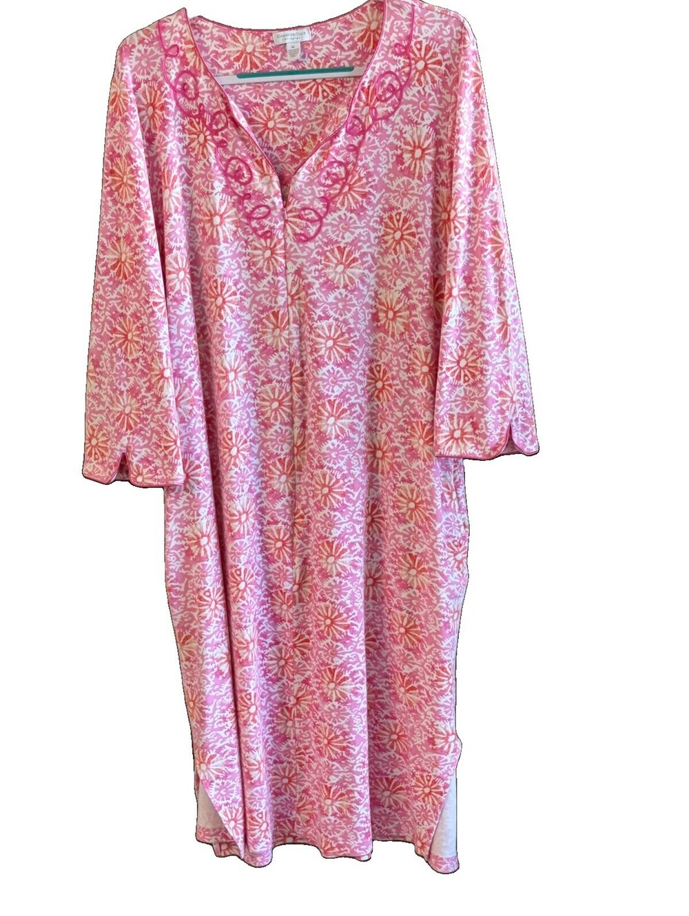 Chart Club XL 3/4 Zip Lightweight Robe Pink 109% Cotton Tee Material Side Pocket